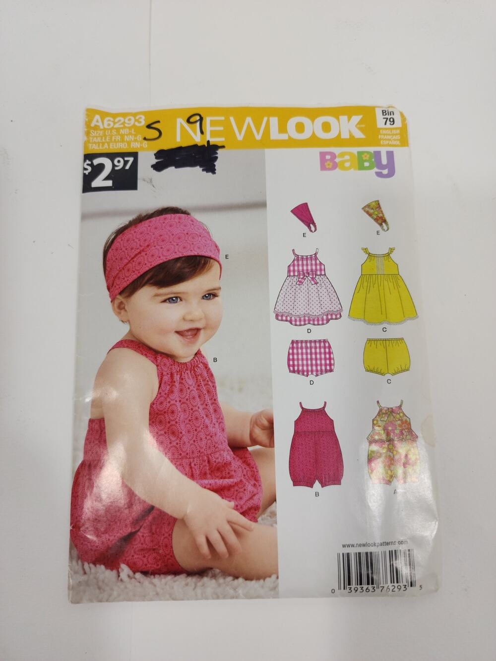 New Look A6293 Uncut Baby Infant Dress, Bloomers, Headband, Size NB- L